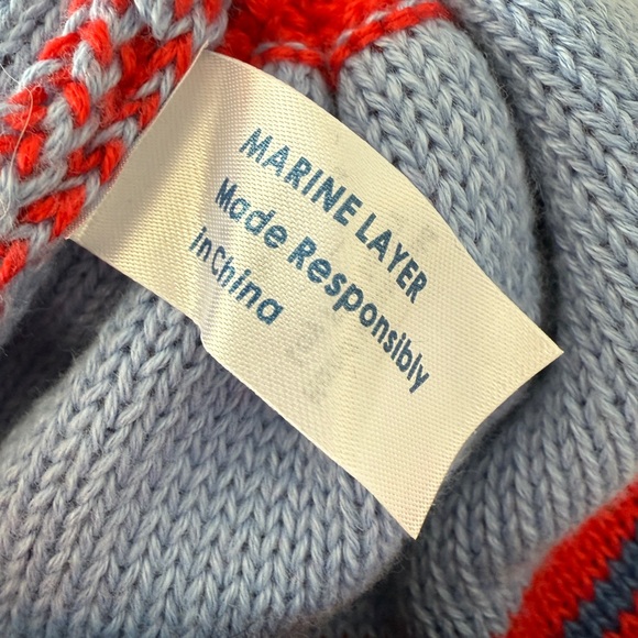 NWT Re-Spun Glacier Pom Beanie Hat Red/Blue Stripe Marine Layer | Size OS - Picture 5 of 5